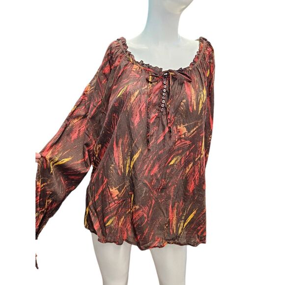 To the Max Tops - To The Max Semi Sheer Tie Front Blouse Brown size XL